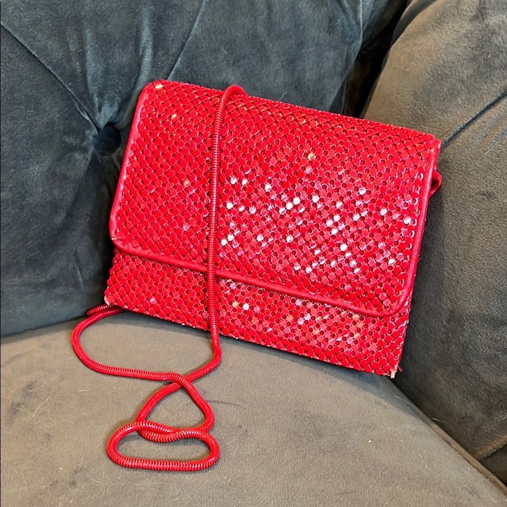 Vintage Red Sequin Crossbody Bag chain mail